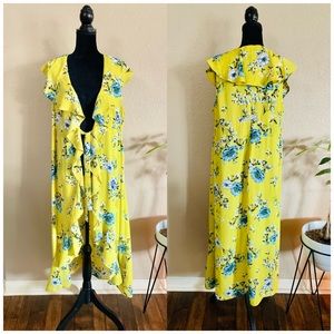 🎉Torrid yellow floral sleeveless kimono🎉